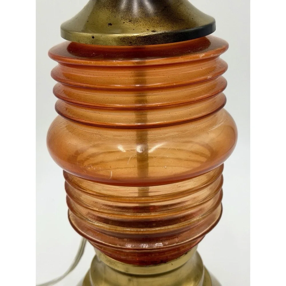 Vintage Eagle Table Lamp Amber Glass Brass Tone